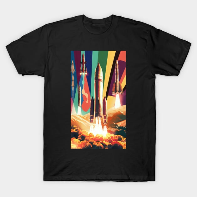 Retro sci fi rocket collage art T-Shirt by Spaceboyishere